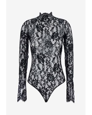 Valentino Floral Lace Bodysuit Top - Black
