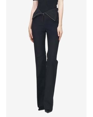 McQueen Fold-Over Waist Tailored Pants - Blue