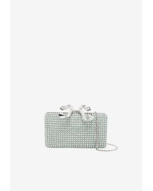 Self-Portrait Crystal Embellished Clutch With Bow - White