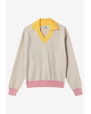 Fendi V-Neck Monogram Sweater - Natural