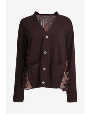 Sacai Floral Print Panelled Cardigan - Brown