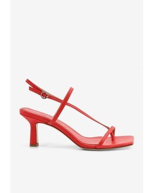 Aeyde Leather Tbar Kitten Heel Sandals - Red