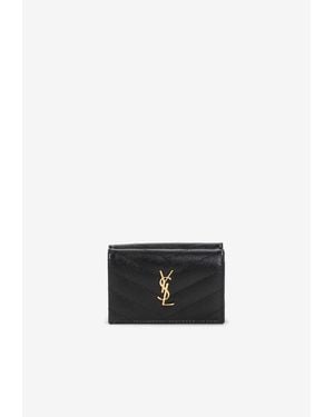 Saint Laurent Cassandre Compact Leather Cardholder - White