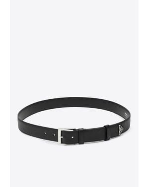 Prada Triangle Logo Leather Belt - White