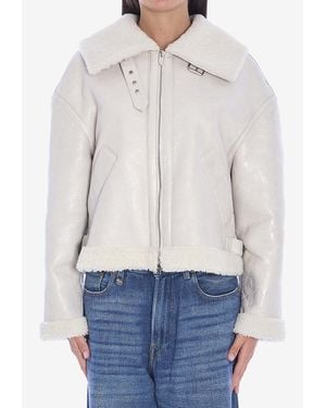 Salvatore Santoro Shearling-Trimmed Leather Zip-Up Jacket - Blue