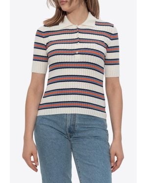 KENZO Ribbed Striped Polo T-Shirt - Blue
