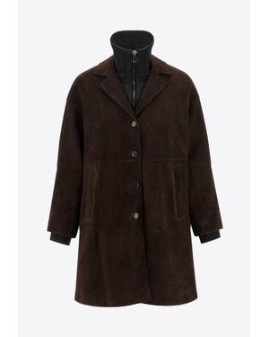 P.A.R.O.S.H. Monet High-Neck Suede Coat - Black