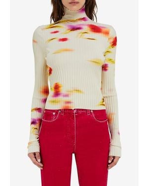 Ferragamo Blossom Print Rib Knit Top - Red