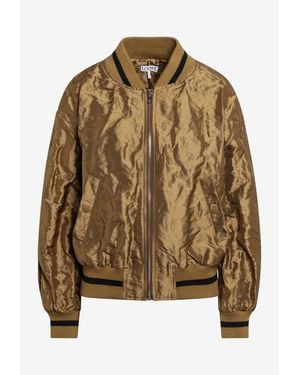 Loewe Crinkled Taffeta Zip-Up Bomber - Brown