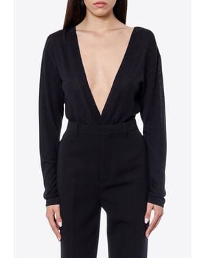 Saint Laurent Deep V-Neck Bodysuit - Blue