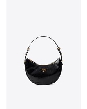 Prada Arqué Patent Leather Hobo Bag - Black