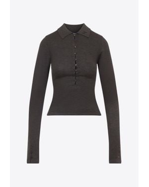 Jacquemus Wool Polo T-Shirt With J Embroidery - Black