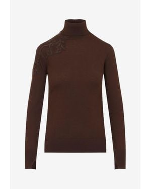 Ermanno Scervino Turtleneck Wool Sweater With Lace Inserts - Brown