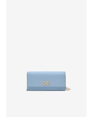 Ferragamo Gancini Grained Leather Chain Clutch - Blue