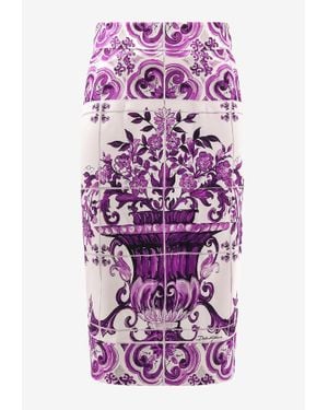 Dolce & Gabbana Maiolica Print Silk Pencil Skirt - Purple