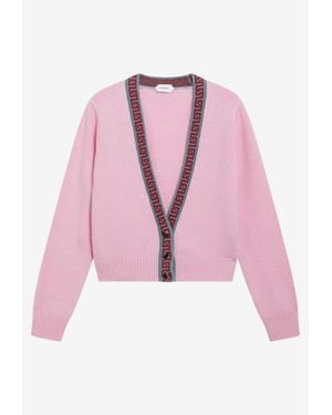 Versace Greca Jacquard Wool Cashmere Cardigan - Pink