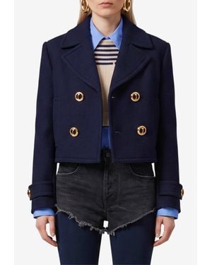 Balenciaga Double-Breasted Cropped Peacoat - Blue