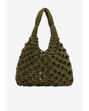 HIBOURAMA Big Vannifique Woven Velvet Shoulder Bag - Green