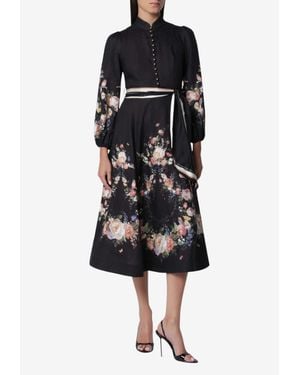 Zimmermann Valiant Printed Linen Midi Dress - Black