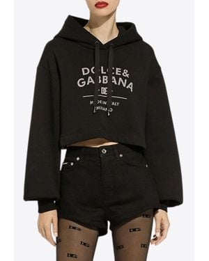 Dolce & Gabbana Logo Print Cropped Hoodie - Black