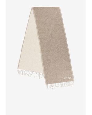 Fendi Frayed Cashmere Logo Scarf - White