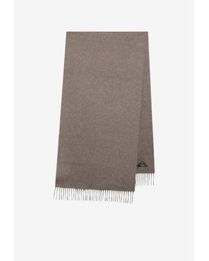 Loro Piana Embroidered Logo Cashmere Fringe Scarf - Gray