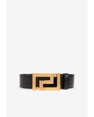 Versace Greca Buckle Leather Belt - White