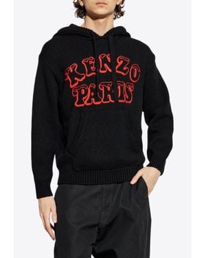 KENZO Verdy Marker Intarsia Knit Hooded Sweatshirt - Black