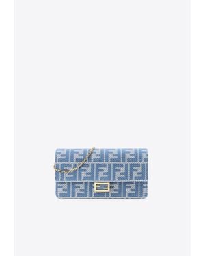 Fendi Baguette Ff Jacquard Denim Clutch - Blue