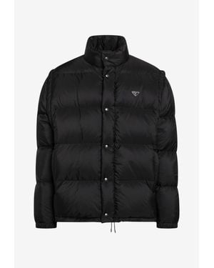Prada Triangle Logo Convertible Down Jacket - Black