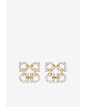 Ferragamo Four Gancini Crystal Stud Earrings - White