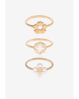 Tory Burch Kira Clover Stacking Ring Set - White