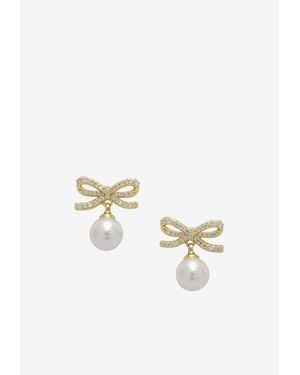 Self-Portrait Embellished Pearl Bow Earrings - White
