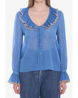 Valentino Polka Dots Ruffled Blouse - Blue