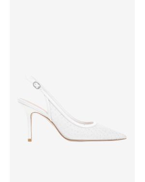Stuart Weitzman Emilia 90 Crystal-Embellished Slingback Pumps - White