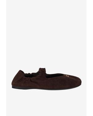 Miu Miu Ruched Suede Ballet Flats - White