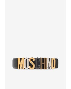 Moschino Calf Mixed Lettering Logo Belt - White