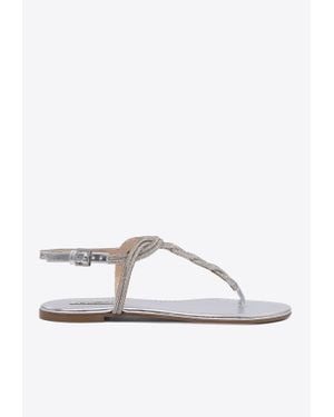 Ninalilou Elisa Laminated Leather Braided Sandals - White