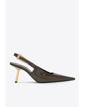 Saint Laurent Lee 75 Patent Leather Slingback Pumps - Green