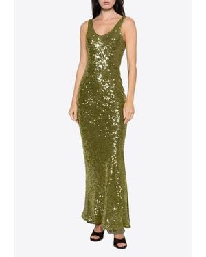 Galvan London Moonlight Valletta Sequined Gown - Green