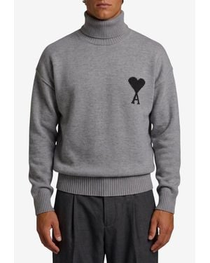 Ami Paris Ami De Coeur Wool Turtleneck Sweater - Gray