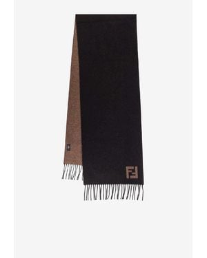 Fendi Two-Tone Ff Logo Fringed Scarf - Black