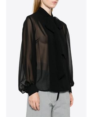 P.A.R.O.S.H. Polidori Tied-Neck Sheer Blouse - Black