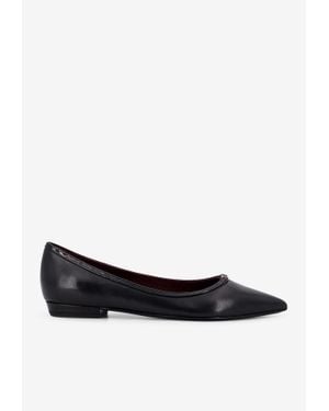 Tory Burch Double T Leather Ballet Flats - White