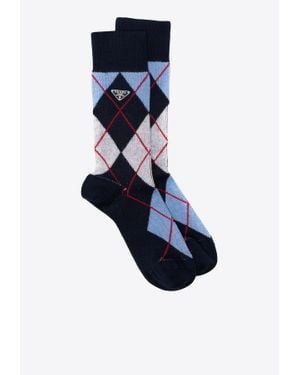 Prada Argyle Check Ribbed Socks - Blue