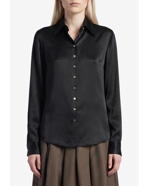 KHAITE Ivy Long-Sleeved Satin Shirt - Black