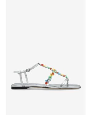 Jimmy Choo Gwyn Metallic Leather Daisy Sandals - White