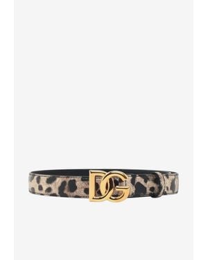 Dolce & Gabbana Dg Logo Buckle Leopard Print Leather Belt - White
