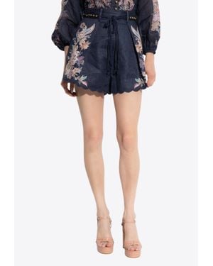 Zimmermann Rhiannon Tuck Mini Shorts - Blue