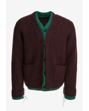 Sacai Wool-Blend Layered Cardigan - Brown